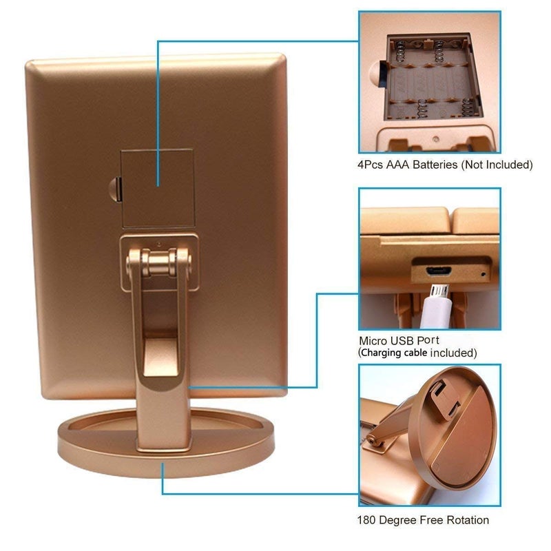 deweisn Floor Mount Tri-Fold Lighted Vanity Mirror with 21 LED Lights, Touch Screen and 3X/2X/1X Magnification, Two Power Supply Modes Make Up Mirror,Travel Mirror - Image 2